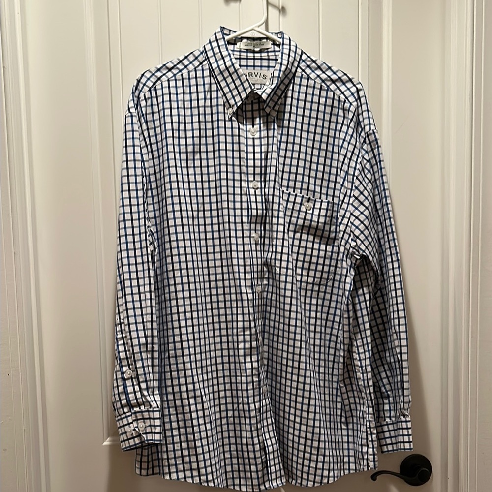 Orvis Blue, Black, and White Casual Button Down Shirt